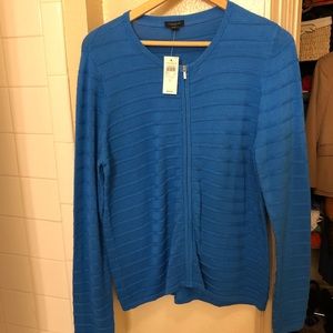 Bright blue cardigan sweater